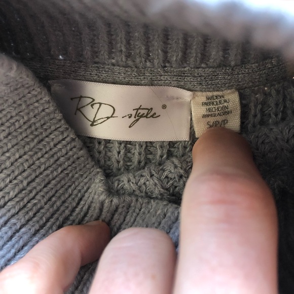 Chunky knit cropped boxy mock neck grey sweater - Picture 3 of 4